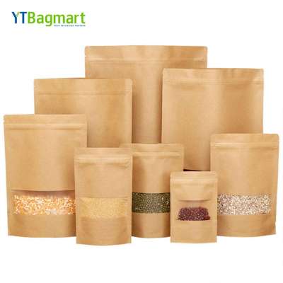 Eco-Friendly Food Packaging Zipper Kraft Doypack Stand Up Pouch With Window