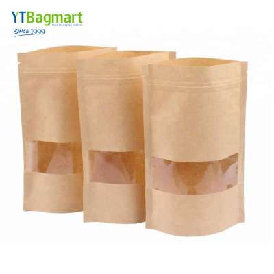 Nice Quality Food Packaging Stand Up Pouch Reusable Zipper Kraft Paper Bag with Clear Window