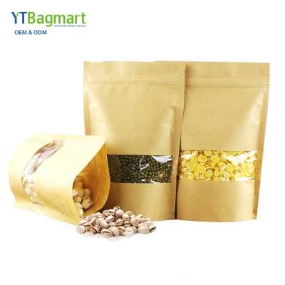 Custom Food Safe Stand Up Kraft Paper Pouch Bag With Clear Window