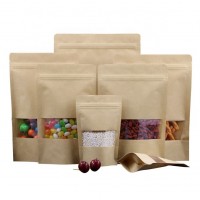 Doypack Ziplock Brown White Kraft Craft Paper Standing Up Pouches Food Packaging Zipper Bags With Window